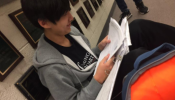 Alex Min casually studying for the upcoming HOSA test
